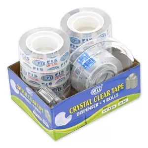 FIS Crystal Clear Tape - 3/4 Inch x 23 Yards, 45 Micron | 9 Rolls with Dispenser for Easy Use