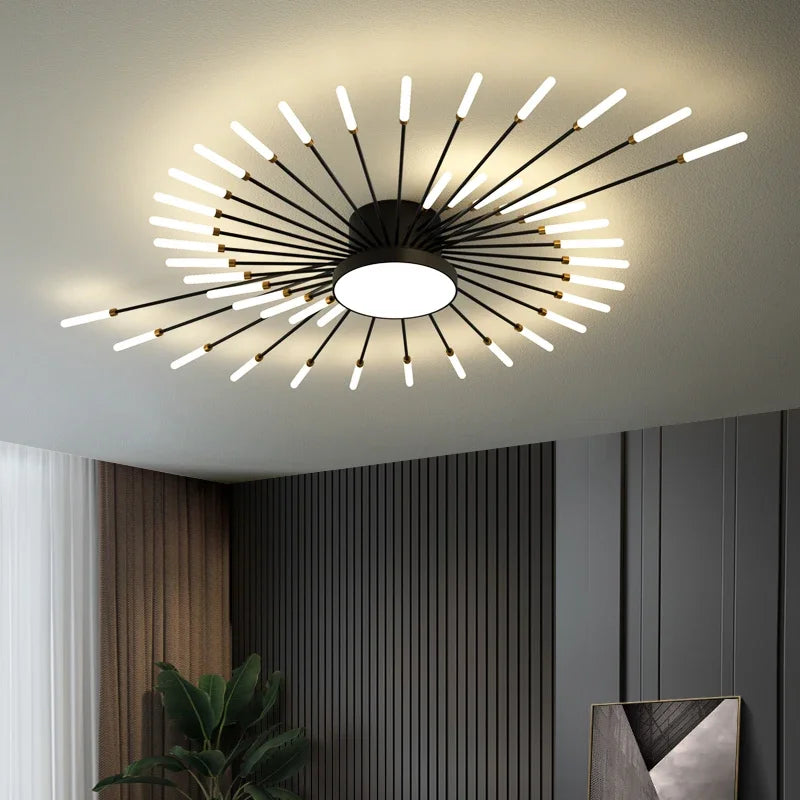 Modern LED Ceiling Chandelier Lights – Minimalist Fireworks Design for Bedroom and Living Room, Black Finish