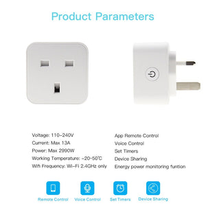 Smart WiFi Plug 13A Wall Socket with Power Monitoring – Works with Alexa & Google Assistant